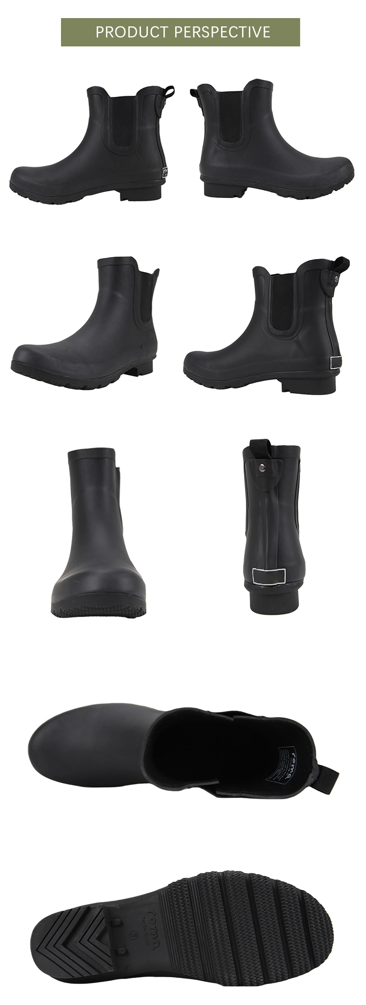 Wholesale High Heel Women′s Ankle Rain Boots Waterproof Chelsea Boots Rain